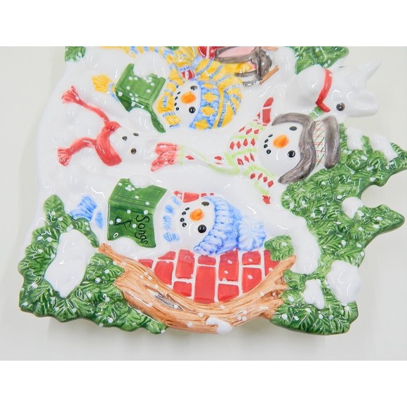 Fitz and Floyd Essentials The Flurries Snowmen Canape Tidbit Candy Plate Dish - Picture 4 of 11